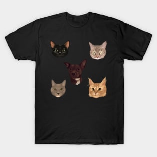 Cats and Dog Portraits Pink T-Shirt